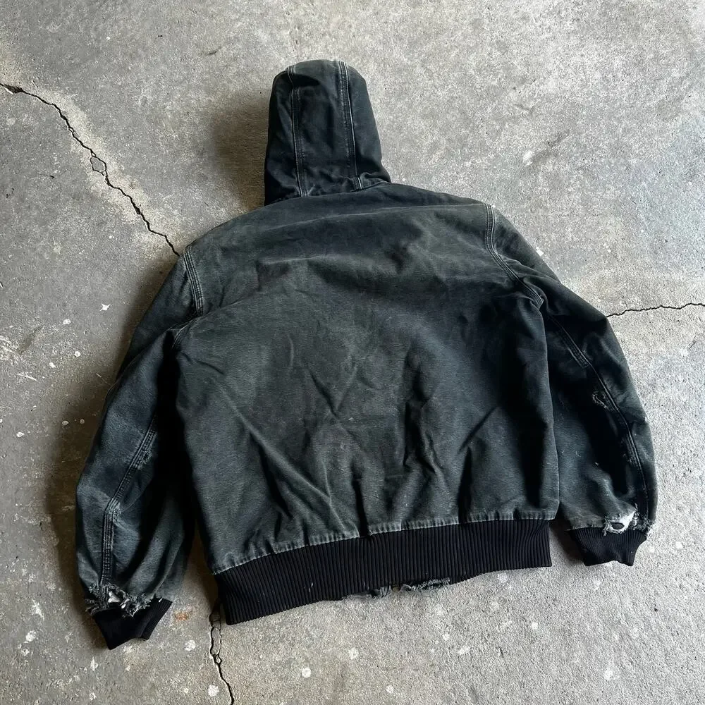 Carhartt faded black hooded work wear jacket - Picture 7 of 9